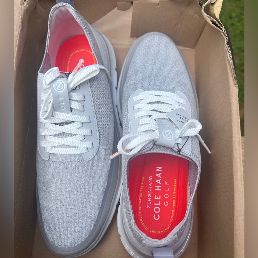 Brand New Men Cole Haan Zero Grand Golf Shoes size 10 metallic silver color